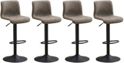 London Boutique Bar Stools Set Of 4, Height Adjustable Swivel Breakfast Bar Chairs With Backs, Faux Leather, Grey