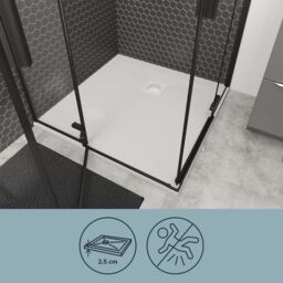 GoodHome Douro Matt White Square Centre Drain Shower Tray (L)900mm (W)900mm (H) 25mm - thumbnail 3