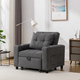 More4Homes Hudson 1-Seater Sofa Bed Linen Fabric With Cup Holders Grey