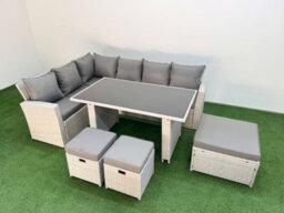Fimous 9 Seater Wicker Rattan Corner Sofa Sets Outdoor Garden Furniture Sets With Lounge Sofa 3 Footstools Light Grey - thumbnail 2