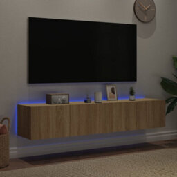 Berkfield Tv Wall Cabinets With Led Lights 2 Pcs Sonoma Oak 80X35X31 Cm - thumbnail 3