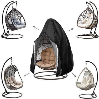 Waterproof Cover For Wicker Garden Egg-Shaped Hanging Chair, With Zipper And Bottom Buckle, One Person, Black - image 1