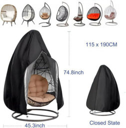 Waterproof Cover For Wicker Garden Egg-Shaped Hanging Chair, With Zipper And Bottom Buckle, One Person, Black - thumbnail 4
