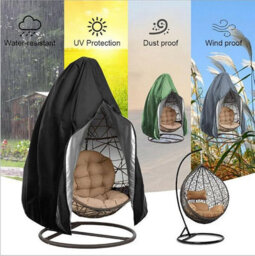 Waterproof Cover For Wicker Garden Egg-Shaped Hanging Chair, With Zipper And Bottom Buckle, One Person, Black - thumbnail 3