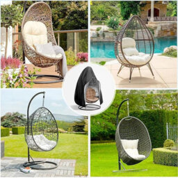 Waterproof Cover For Wicker Garden Egg-Shaped Hanging Chair, With Zipper And Bottom Buckle, One Person, Black - thumbnail 5