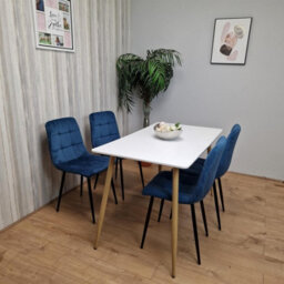 Kosy Koala Modern Rectangle White Dining Table Set With 4 Blue Velvet Chairs Dining Room Furniture