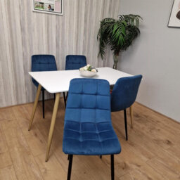 Kosy Koala Modern Rectangle White Dining Table Set With 4 Blue Velvet Chairs Dining Room Furniture - thumbnail 3