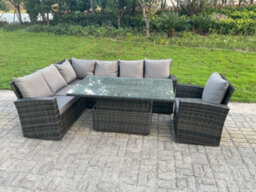 Fimous High Back Pe Rattan Corner Sofa Set Garden Furniture Adjustable Rising Lifting Table Set With Chair - thumbnail 2