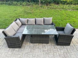 Fimous High Back Pe Rattan Corner Sofa Set Garden Furniture Adjustable Rising Lifting Table Set With Chair - thumbnail 3