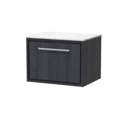Hudson Reed Wall Hung 1-Drawer Vanity & Marble Worktop, In-Frame Design, Graphite Grey Woodgrain, 610X460X449mm
