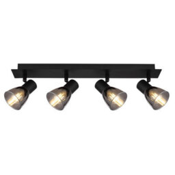Luminosa Lighting Luminosa Claude Ceiling Spotlight Bar Matt Black Smoke Glass Shade 4X E14 - thumbnail 3