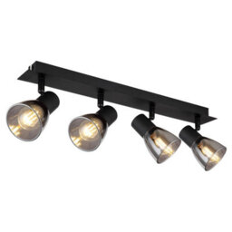 Luminosa Lighting Luminosa Claude Ceiling Spotlight Bar Matt Black Smoke Glass Shade 4X E14