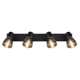 Luminosa Lighting Luminosa Claude Ceiling Spotlight Bar Matt Black Smoke Glass Shade 4X E14 - thumbnail 4