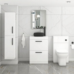 Royal Bathrooms Turin 500mm Freestanding Bathroom Vanity Unit With Sink 2 Drawer Gloss White & Milan Black Countertop Basin - thumbnail 3