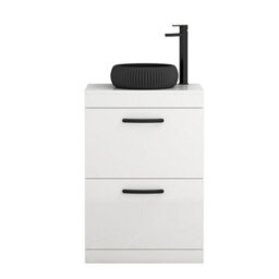 Royal Bathrooms Turin 500mm Freestanding Bathroom Vanity Unit With Sink 2 Drawer Gloss White & Milan Black Countertop Basin - thumbnail 5