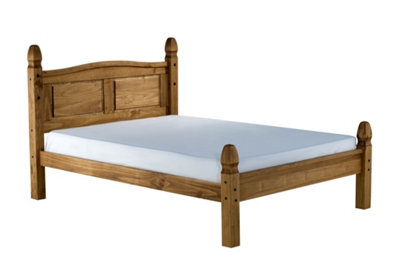 Save On Goods UK 4Ft6 Double Antique Waxed Pine,mexican,solid Strong Pine Wood Bed Frame Low Foot End - image 1