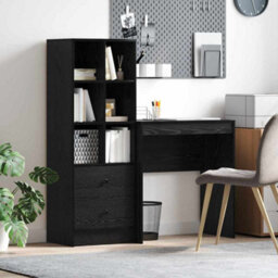 Berkfield Desk With Storage Black Oak Engineered Wood - thumbnail 1