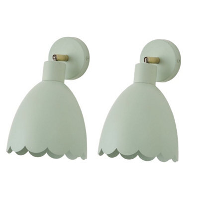Valuelights Millie Pair Of Sage Green Scallop Adjustable Wall Lights And Bulbs - image 1