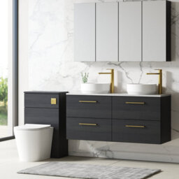Nuie Arno Wall Hung 4-Drawer Vanity Unit With Laminate Worktop In Bellato Grey, Sleek Counter Top Vanity Unit In Charcoal Black - thumbnail 3