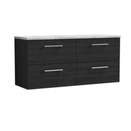 Nuie Arno Wall Hung 4-Drawer Vanity Unit With Laminate Worktop In Bellato Grey, Sleek Counter Top Vanity Unit In Charcoal Black - thumbnail 1