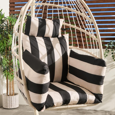Ohs Stripe Egg Chair Cushion Headrest Pillow Outdoor Garden Water Resistant - Black/cream - image 1