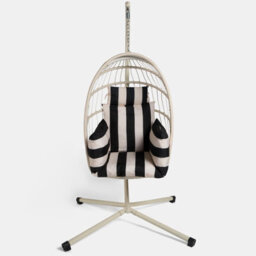 Ohs Stripe Egg Chair Cushion Headrest Pillow Outdoor Garden Water Resistant - Black/cream - thumbnail 3