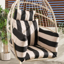 Ohs Stripe Egg Chair Cushion Headrest Pillow Outdoor Garden Water Resistant - Black/cream