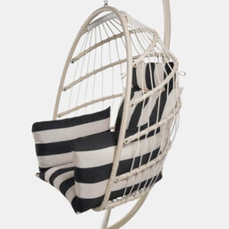 Ohs Stripe Egg Chair Cushion Headrest Pillow Outdoor Garden Water Resistant - Black/cream - thumbnail 5