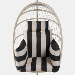 Ohs Stripe Egg Chair Cushion Headrest Pillow Outdoor Garden Water Resistant - Black/cream - thumbnail 4