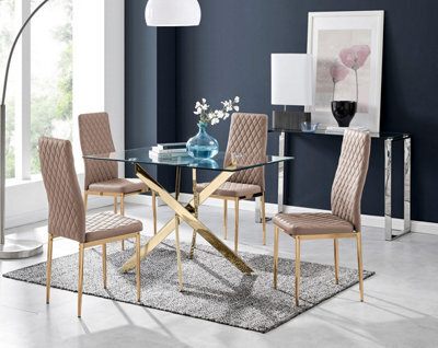 Furniturebox Uk Leonardo 4 Gold Dining Table And 4 Cappuccino Gold Leg Milan Chairs - image 1