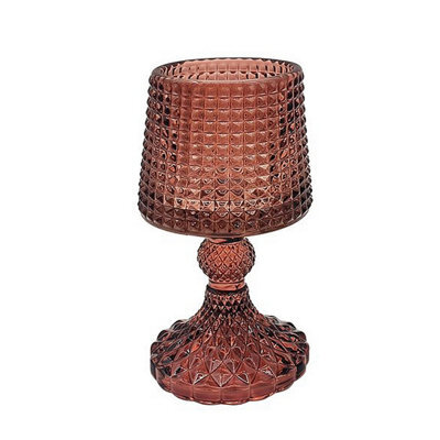 Glass Candle Holder Champagne Embossed Design Dinner Tabletop Decor Centrepiece