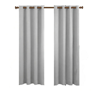 Aspire Homeware Plain Room Darkening Blackout Eyelet Curtain Pair Light Grey (W)168Cm X (D)183Cm With Tie Back Pair - image 1