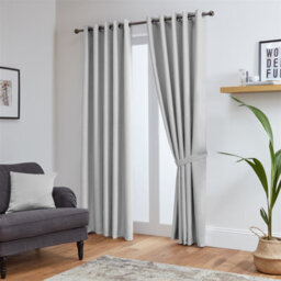 Aspire Homeware Plain Room Darkening Blackout Eyelet Curtain Pair Light Grey (W)168Cm X (D)183Cm With Tie Back Pair - thumbnail 2