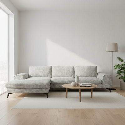 Abakus Direct Venice Chenille Corner Sofa In Light Grey Left Facing With Deep Seats And Extra-Wide Padded Arms - image 1