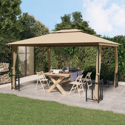Berkfield Gazebo With Sidewalls&double Roofs 3X4 M Taupe - image 1