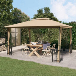 Berkfield Gazebo With Sidewalls&double Roofs 3X4 M Taupe - thumbnail 1