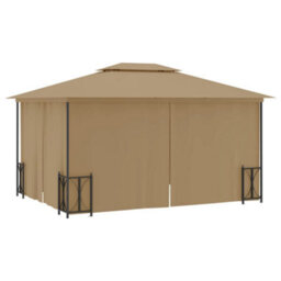 Berkfield Gazebo With Sidewalls&double Roofs 3X4 M Taupe - thumbnail 4