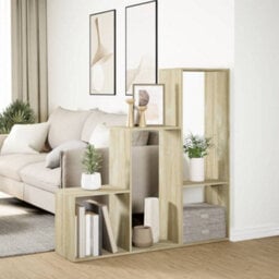 Berkfield Durable Room Divider Bookcase 3-Tier Sonoma Oak 123X29X123 Cm Engineered Wood - thumbnail 4