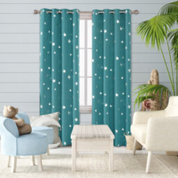 Deconovo Super Soft Thermal Insulated Silver Star Printed Eyelet Blackout Curtains For Bedroom W46 X L54 Inch Turquoise 2 Panels - thumbnail 2