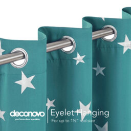 Deconovo Super Soft Thermal Insulated Silver Star Printed Eyelet Blackout Curtains For Bedroom W46 X L54 Inch Turquoise 2 Panels - thumbnail 7