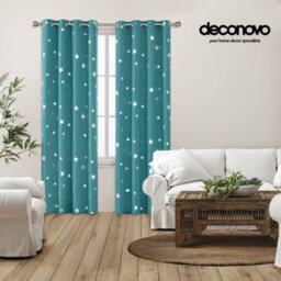Deconovo Super Soft Thermal Insulated Silver Star Printed Eyelet Blackout Curtains For Bedroom W46 X L54 Inch Turquoise 2 Panels - thumbnail 4