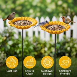 2Pcs Cast Iron Sunflower Bird Bath Feeder Garden Ornament - thumbnail 5