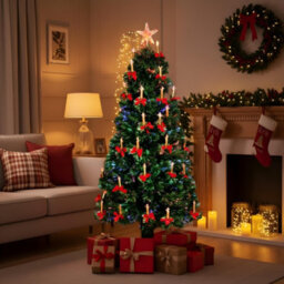 Shatchi 6Ft/180Cm Candle & Bow Fibre Optic Christmas Tree Led Pre-Lit - thumbnail 5