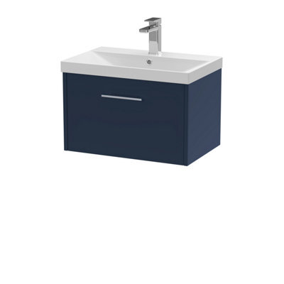 Hudson Reed Juno Wall Hung 1 Drawer Vanity Unit With Thin-Edge 1 Tap Hole Basin, Midnight Blue, 610 X 395 mm - image 1