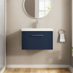 Hudson Reed Juno Wall Hung 1 Drawer Vanity Unit With Thin-Edge 1 Tap Hole Basin, Midnight Blue, 610 X 395 mm - thumbnail 2