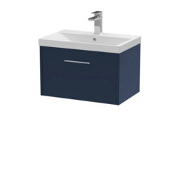 Hudson Reed Juno Wall Hung 1 Drawer Vanity Unit With Thin-Edge 1 Tap Hole Basin, Midnight Blue, 610 X 395 mm - thumbnail 1