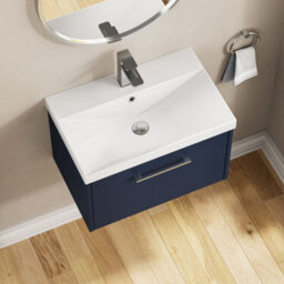 Hudson Reed Juno Wall Hung 1 Drawer Vanity Unit With Thin-Edge 1 Tap Hole Basin, Midnight Blue, 610 X 395 mm - thumbnail 3