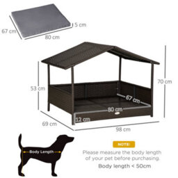 Pawhut Wicker Dog House, Rattan Pet Bed With Soft Cushion, Cat Basket - Grey - thumbnail 3