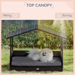 Pawhut Wicker Dog House, Rattan Pet Bed With Soft Cushion, Cat Basket - Grey - thumbnail 6
