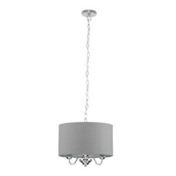 Valuelights Rocha Modern Chrome 3 Way Curved Arm Grey Linen Slimline Drum Ceiling Light Pendant - Led Candle Bulbs 3000K